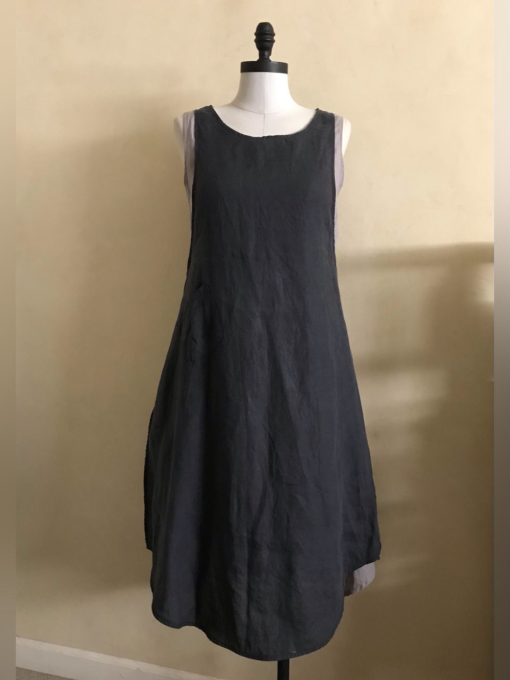 Sleeveless Two Tone Gray Linen Pinafore Dress